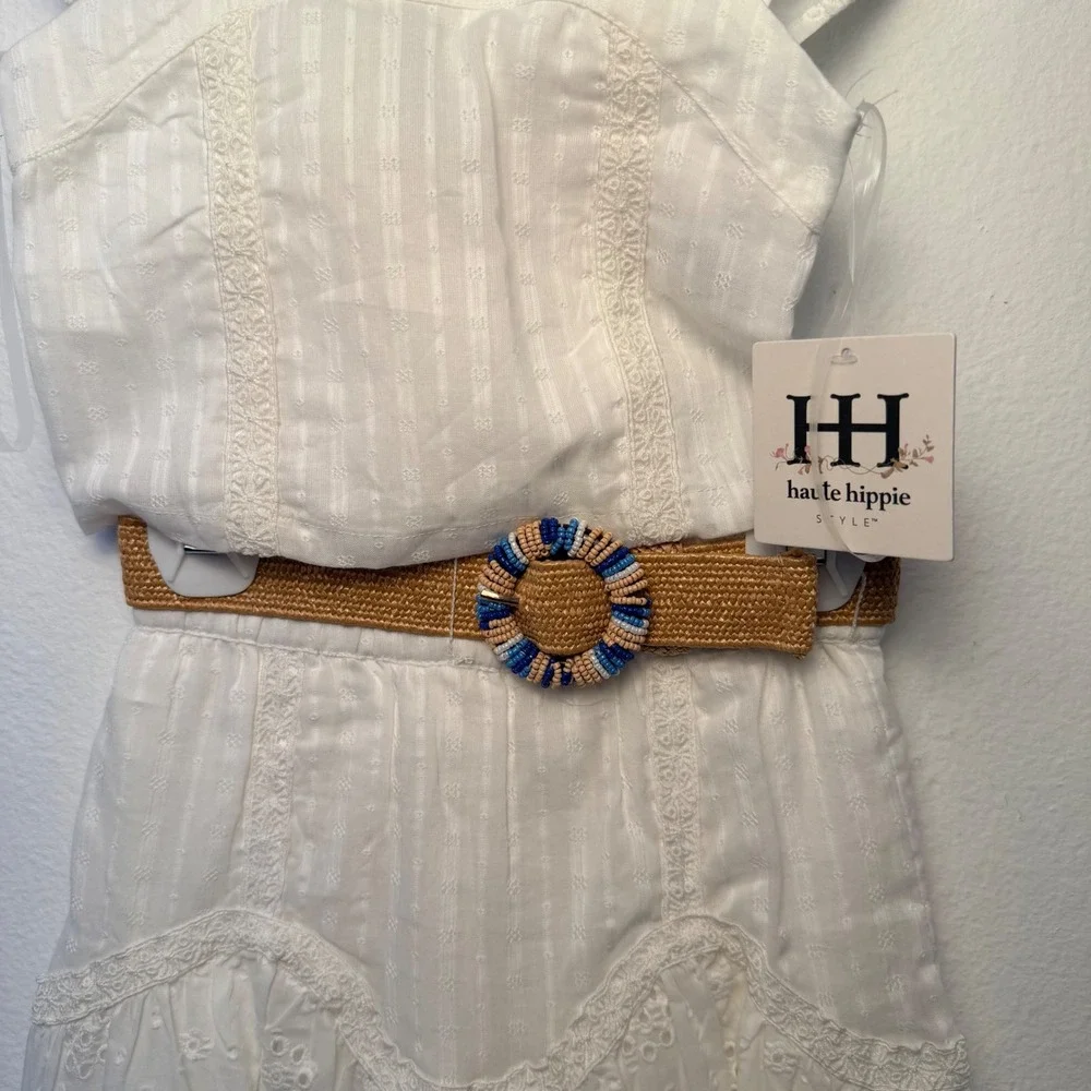 Haute Hippie Style Girls White Eyelet 2-Piece Crop Top and Skirt Set with Belt